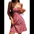 thumbnail image 3 of Vestido Corto de Verano con Estampado Floral y Tirantes en Forma de A para Mujer Rojo L, 3 of 10