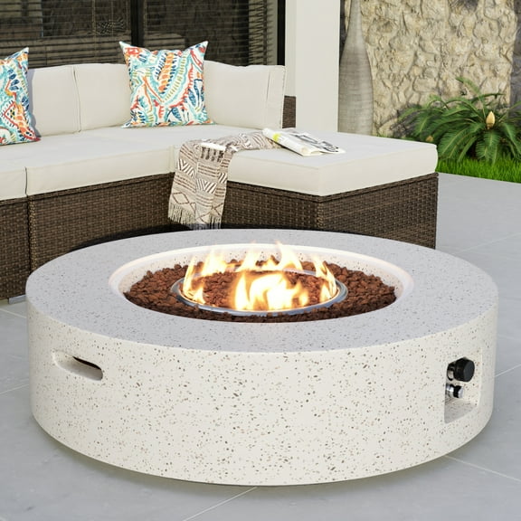 COSIEST Outdoor Round Terrazzo Concrete White firepit Table