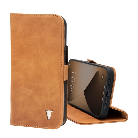 Funda TORRO Premium de Cuero tipo Cartera para iPhone 13 en Color Tan