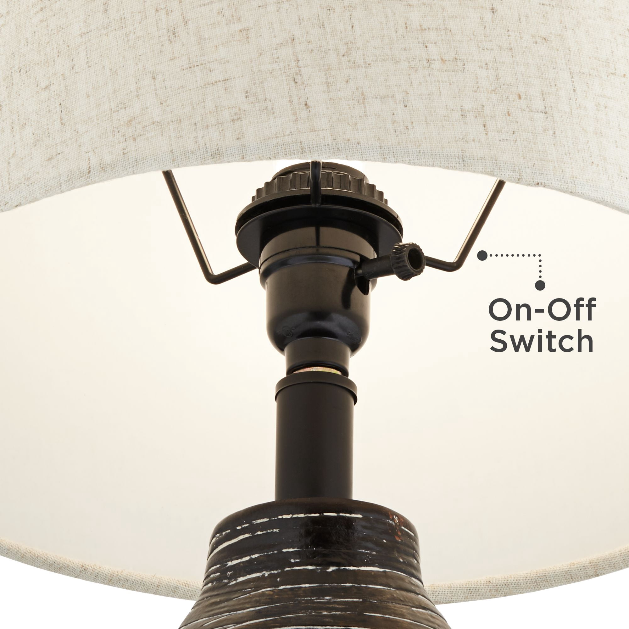 360 Lighting 24" High Mid Century Modern Farmhouse Rustic Table Lamps Set of 2 Black Finish Oatmeal Shade Living Room Bedroom