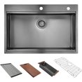 thumbnail image 3 of HausinLuck 36" Gunmetal Black Topmount Kitchen Sink, 16 Gauge Stainless Steel Single Bowl Kitchen Sink, 3 of 6