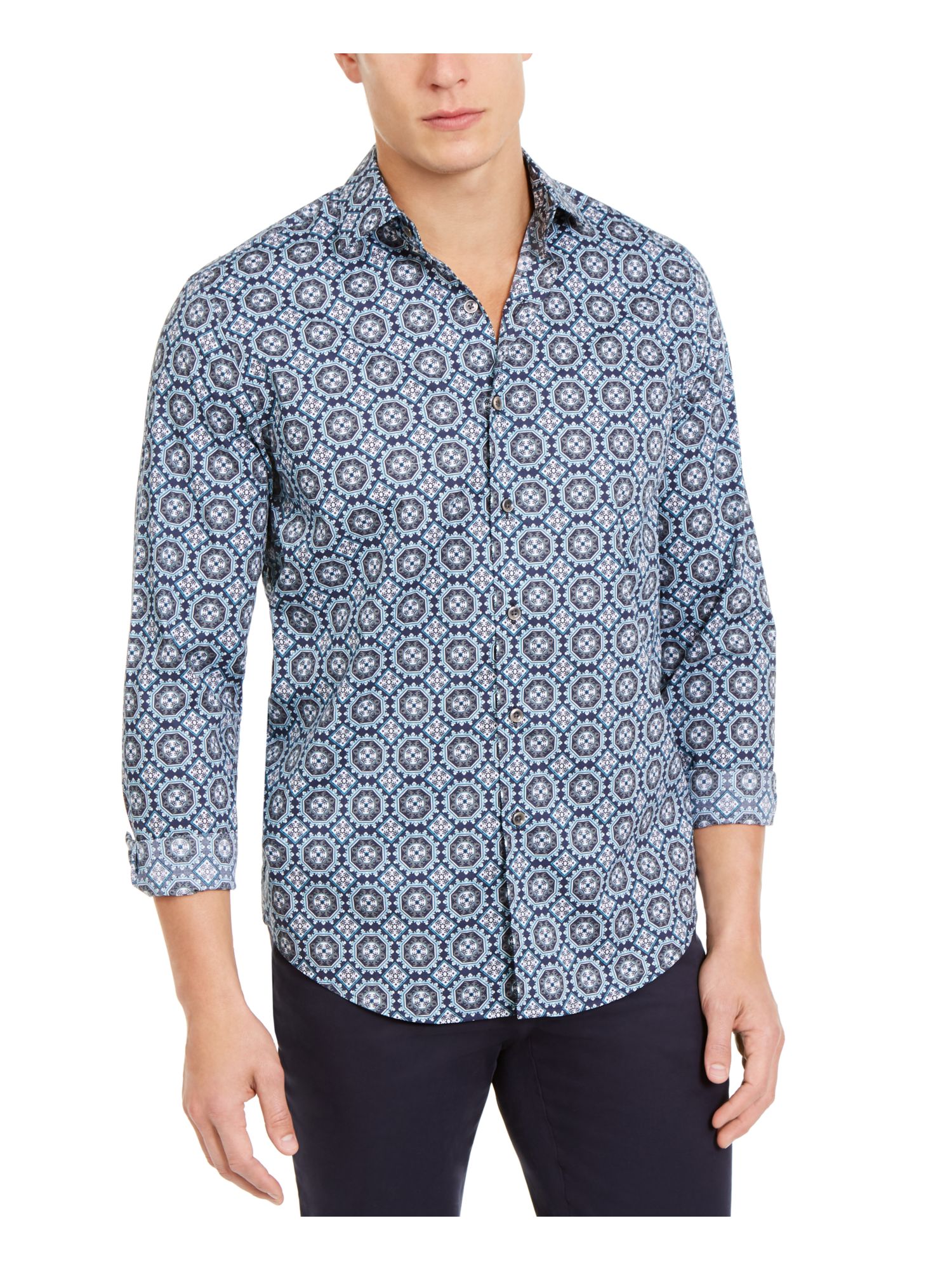 Patterned Collared Dress Shirt 