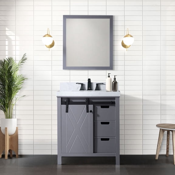 30.50 in. Wide Wood Vanity in Dark Grey with Mirror | Designed for Bathroom Organization | Benefit from Stain - Proof Surface