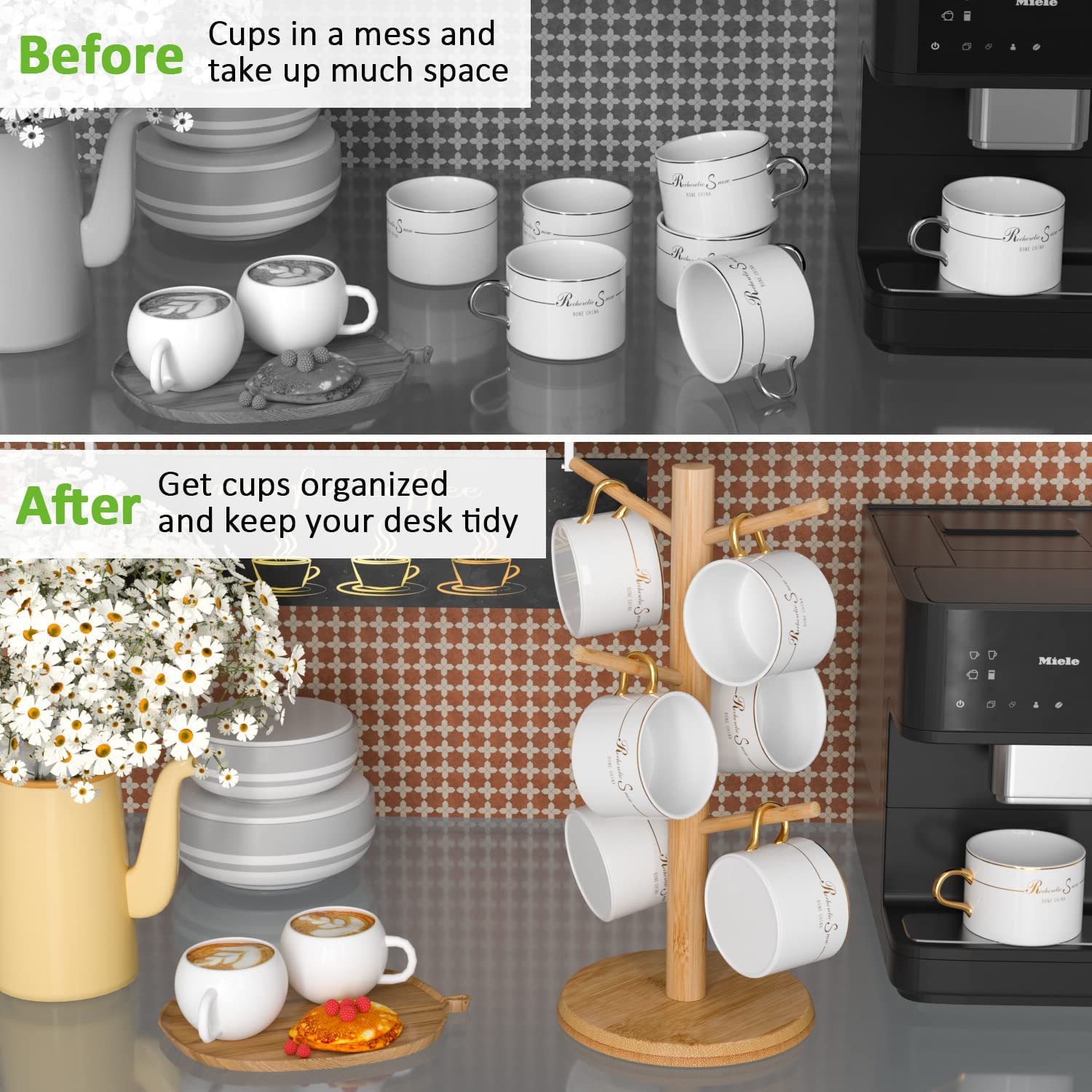 LC-Dolida Mug Holder Tree Bamboo Hanging Display Coffee Tea Glass Cup Holder Bracket Rack - image 5 of 13