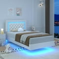 thumbnail image 6 of 4 Ever Winner Twin Floating Bed Frame with LED Lights, LED Upholstered Platform Bed Frame with Diamond Tufted Headboard, White LED Bed Frame for Bedroom, White, 6 of 7