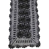 

Cotton Handmade Crochet Lace Table Runner Black Rectangle Coffee Table Dresser Decor (14x72 inch)(Black)
