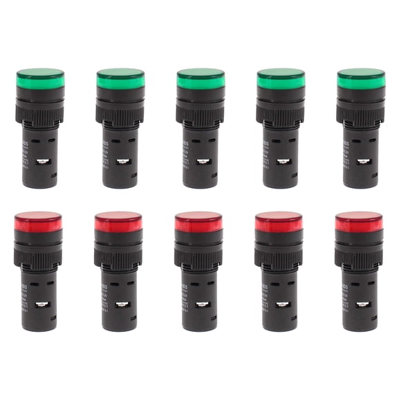 Shopcorp Luces indicadoras LED industriales de ahorro de energía de 20 mA y 22 mm, 5 bombillas verdes y 5 rojas para equipos industriales y paneles de montaje en quirófanos y cajas de distribución 110