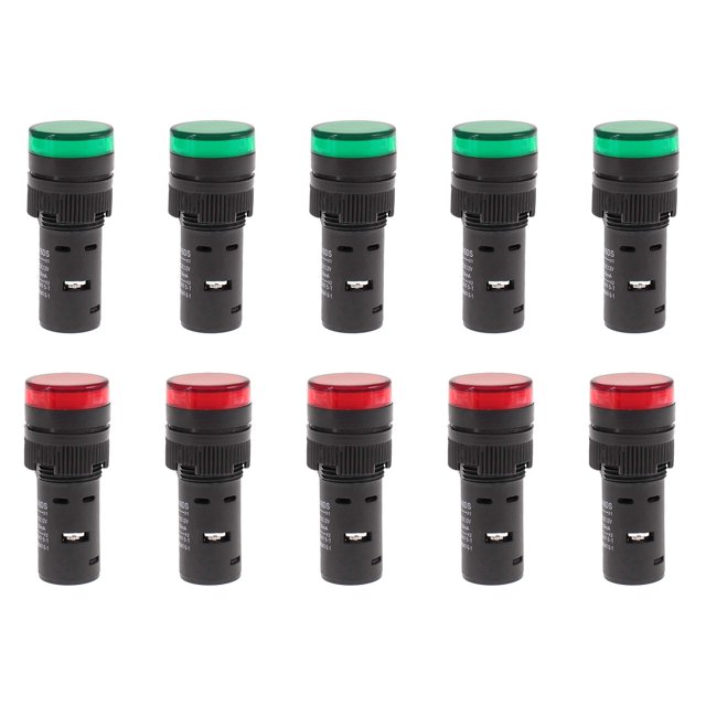 Shopcorp Luces indicadoras LED industriales de ahorro de energía de 20 mA y 22 mm, 5 bombillas verdes y 5 rojas para equipos industriales y paneles de montaje en quirófanos y cajas de distribución 110