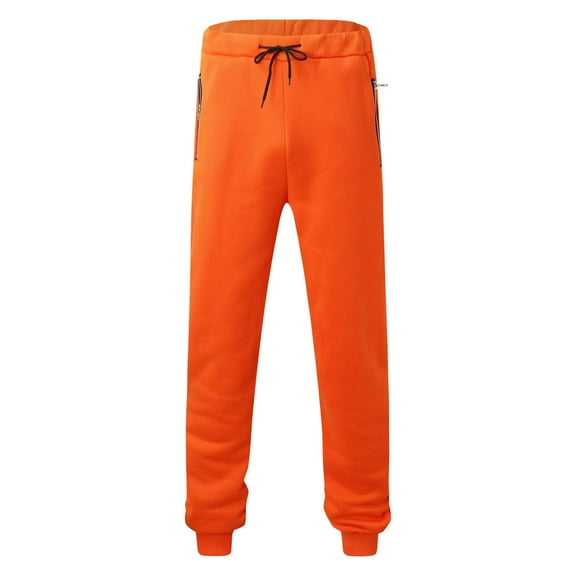 SOOMLON Jogger Pants for Men Casual Pants Drawstring Y2k Pants Pocket Zipper Solid Loose Elastic Waist Sports Pants Orange M