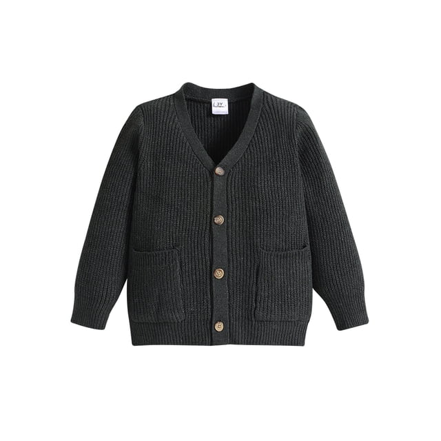 ZAXARRA Baby Boy Cardigan Solid Color V-Neck Knit Button Sweater Coat Cute Fall Winter Jacket Warm Clothes