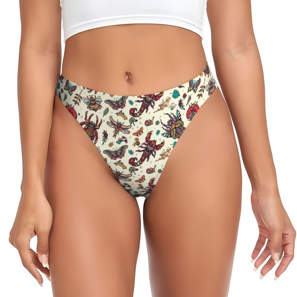 Balery Insects A Tangas de Algodón para Mujer con Estampado – Ropa Interior Sexy, Transpirable, G-string-XX-Large
