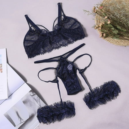 

Yuelianxi Fashion Fashion Women Lace Underwear Hollow Out Lingerie Bra G-Tring Thong Set 2-XL