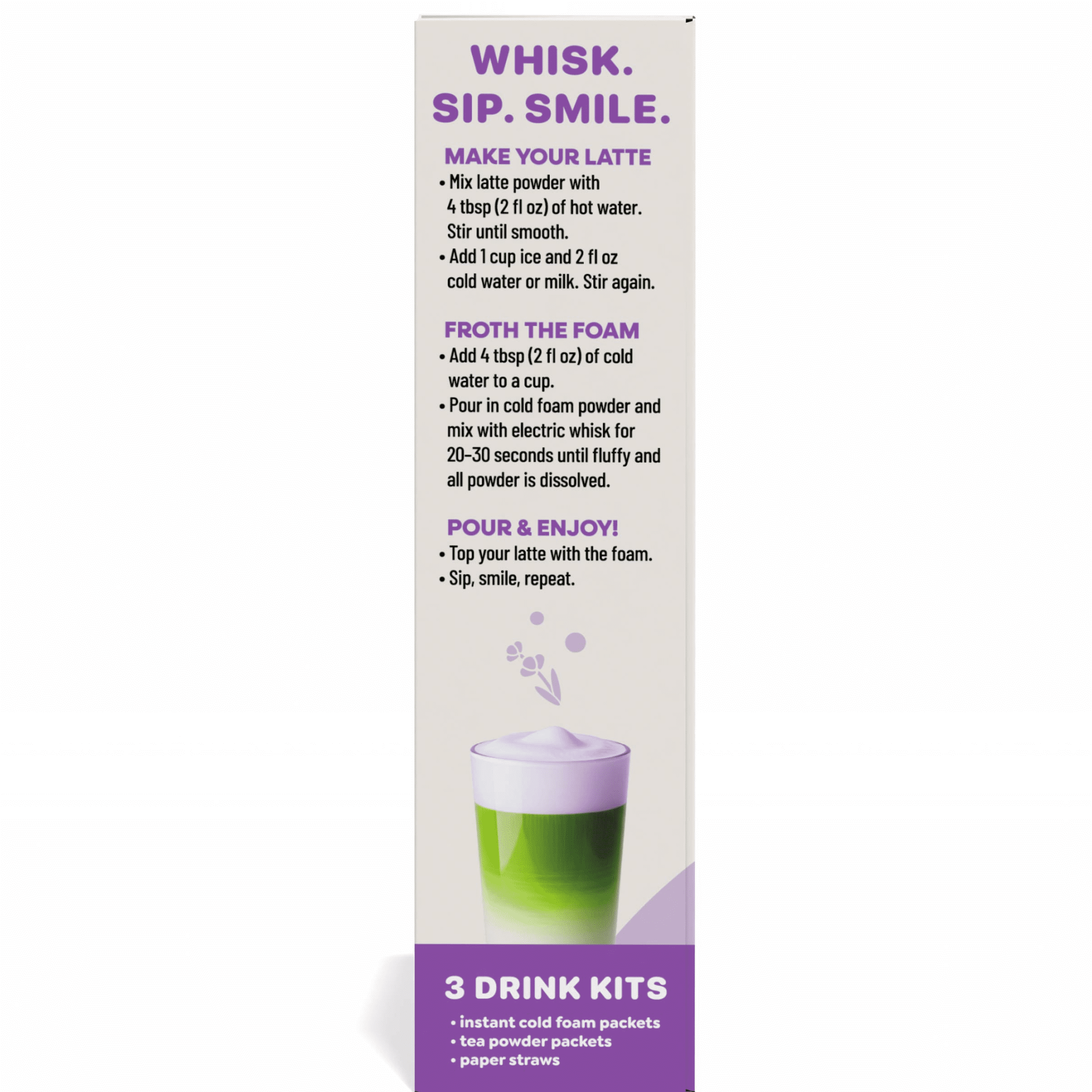 Yulu - Instant Cold Foam Latte Kit - Matcha Latte w/ Lavender Cold Foam 3 SETS NET WT 5.08 oz (144g)