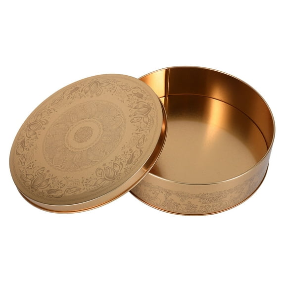 PAMINGONO 1Pcs Round Tinplate Box for Baking Storage Golden 11.8X11.8X2.0In