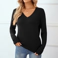 thumbnail image 3 of QUALFORT Women’s 100% Cotton V-Neck Pullover Sweater, Long Sleeve Lightweight Sweater for Women, Soft Classic Solid Color Knit Top, 3 of 9