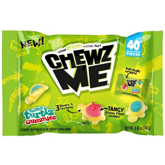 Chewzme Tangy Turtlz - Assorted Flavored Gummies - Fun and Flavorful Snacks for Valentines Day Gifts and Family Sharing! The Bag Includes 40 Gummy Straws