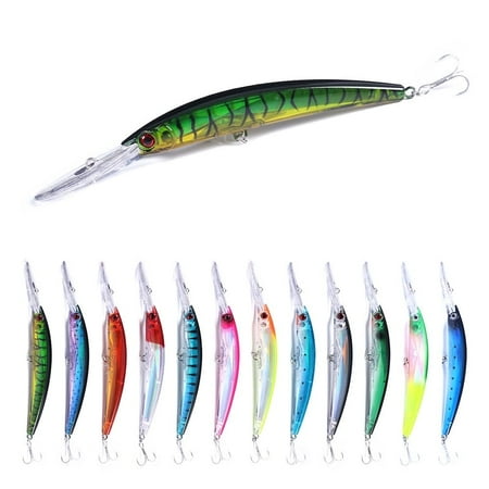 HENGJIA Fishing Lures Large Hard Bait Minnow VIB Lure with Treble Hook Life-Like Swimbait Fishing Bait Popper Crankbait Sinking Lure for Trout Bass Walleye Redfish 12PCS