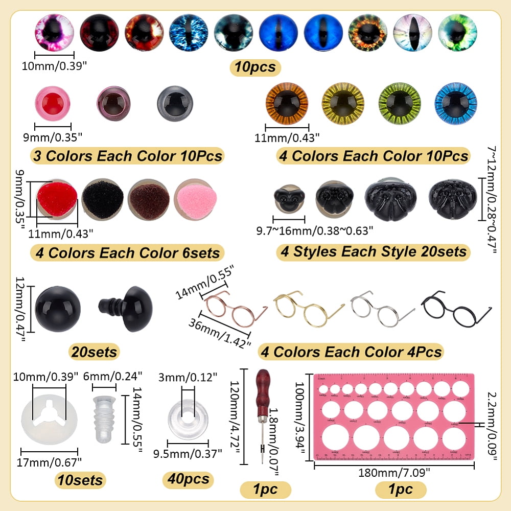 DIY Making Kits Craft Plastic Eyes Stuffed Toy Eyes Brass Eyeglasses Frames Plastic Safety Noses Glass Cabochons Mixed Color 14x36x24mm