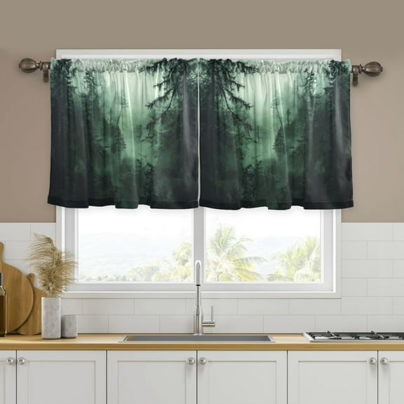 Yayeee Kitchen Curtains Set of 2 Light Filtering 57"x24" Over Sink Window Panels, Green Forest