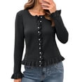 thumbnail image 1 of Jersey tipo cárdigan Saodimallsu para mujer con volantes y botones, color negro, 1 of 5