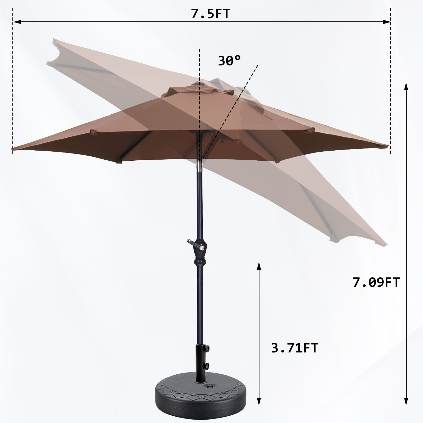 Autlaycil 7.5ft Outdoor Patio Umbrella with Tilt and Matching Base, Crank and Sturdy Ribs for Lawn, Garden, Backyard and Pool, Coffee