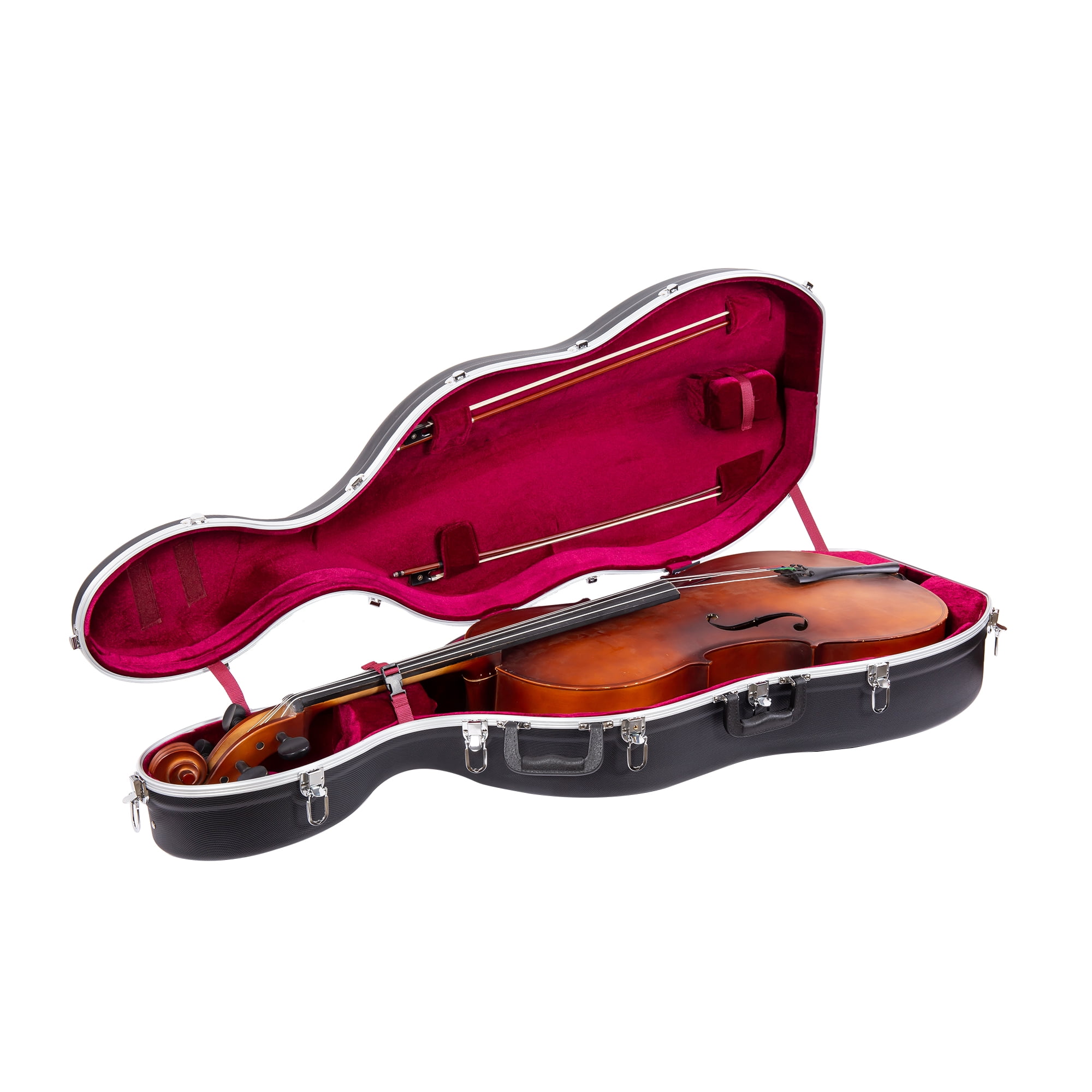 Crossrock CRA860CEFBK ABS Molded Cello Case with Wheels in Black- For Both 4/4 Size and 3/4 Size