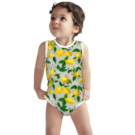 

Vsdgher Lemon Seamless Pattern Oil Painting Effect Print Baby Unisex Baby Cotton Sleeveless Bodysuits Soft and velvety comfortable and breathable