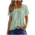 thumbnail image 2 of Plus Size Tops for Women Short Sleeved Pleated Blouses Green S, 2 of 4