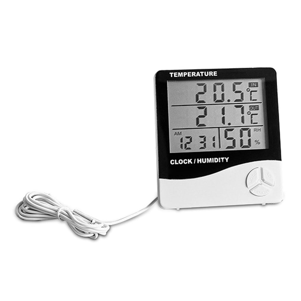 Lechnical Digital Hygrometer Indoor Outdoor Temperature Monitor Humidity Gauge Backlit LCD Weather Station Alarm Clock with Calendar Hourly Reminder and Max Min Memory HTC-2