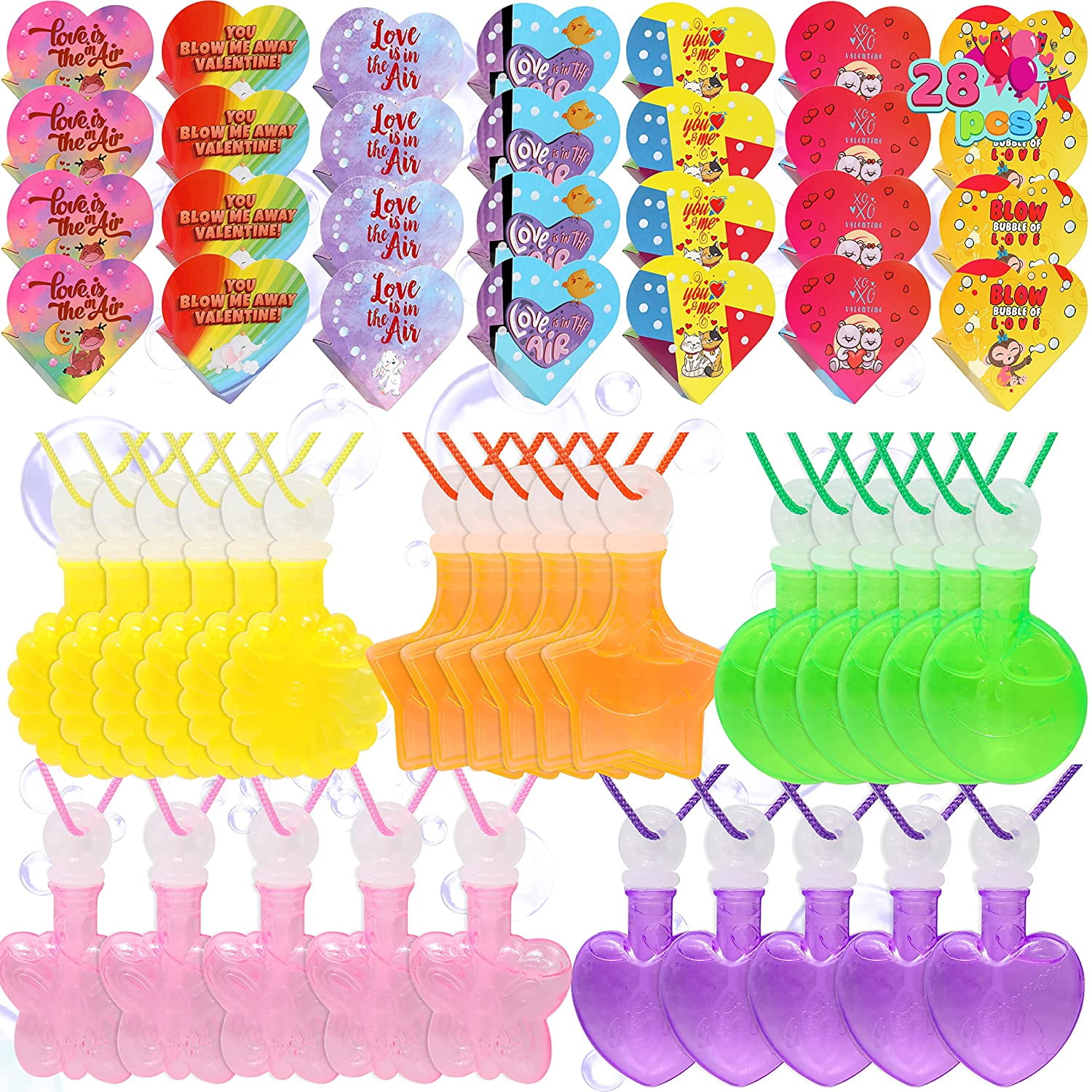 Valentine’s Gifts for Boys and Girls Classroom Exchange Prizes 12 Pack Valentines Heart-Shaped Bubble Bottles with Blow Bubbles Solution for Kids Party Favors 