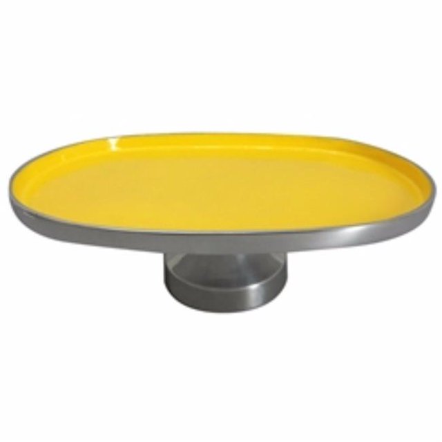 Benzara BM155849 Oval Shaped Aluminum Footed Platter, Yellow