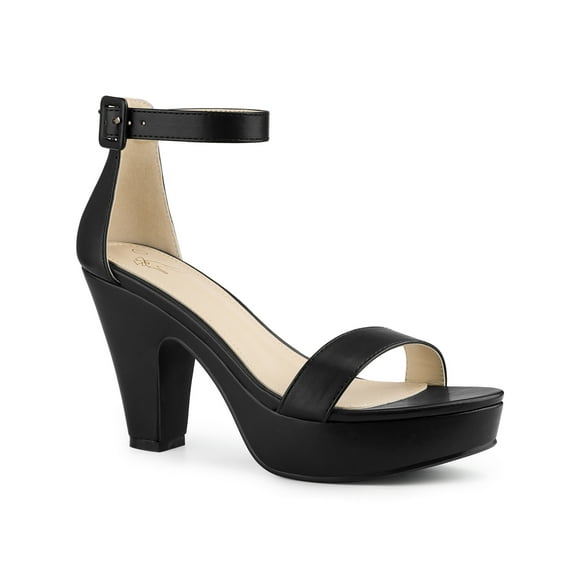 Unique Bargains Platform Slingback Chunky Heel Sandals for Women Black (Size 9)