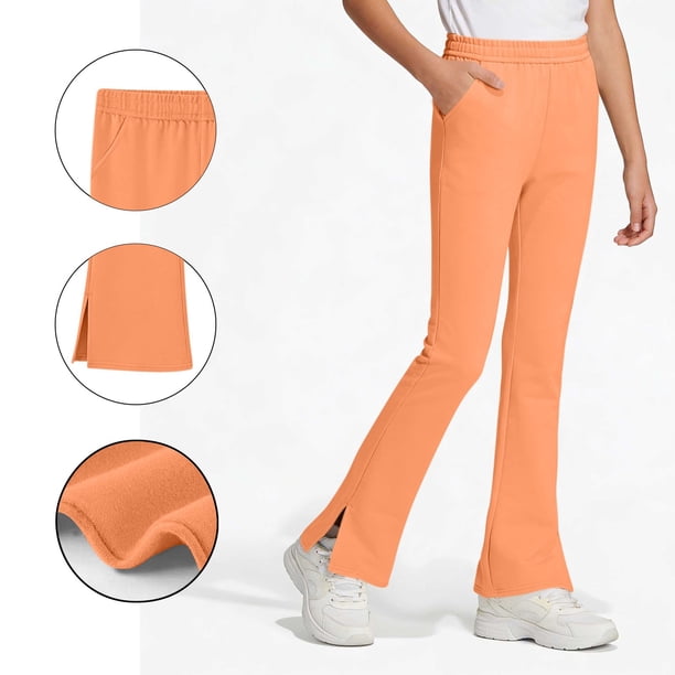 Pantalones de yoga acampanados de color liso para niñas, con bolsillos y cintura elástica, de poliéster, tallas medianas y grandes.