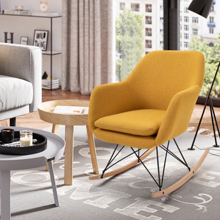 Homylin Nursery Rocking Chair Comfortable Accent Chair Fabric Sofa Seat with Cushion for Baby Kids