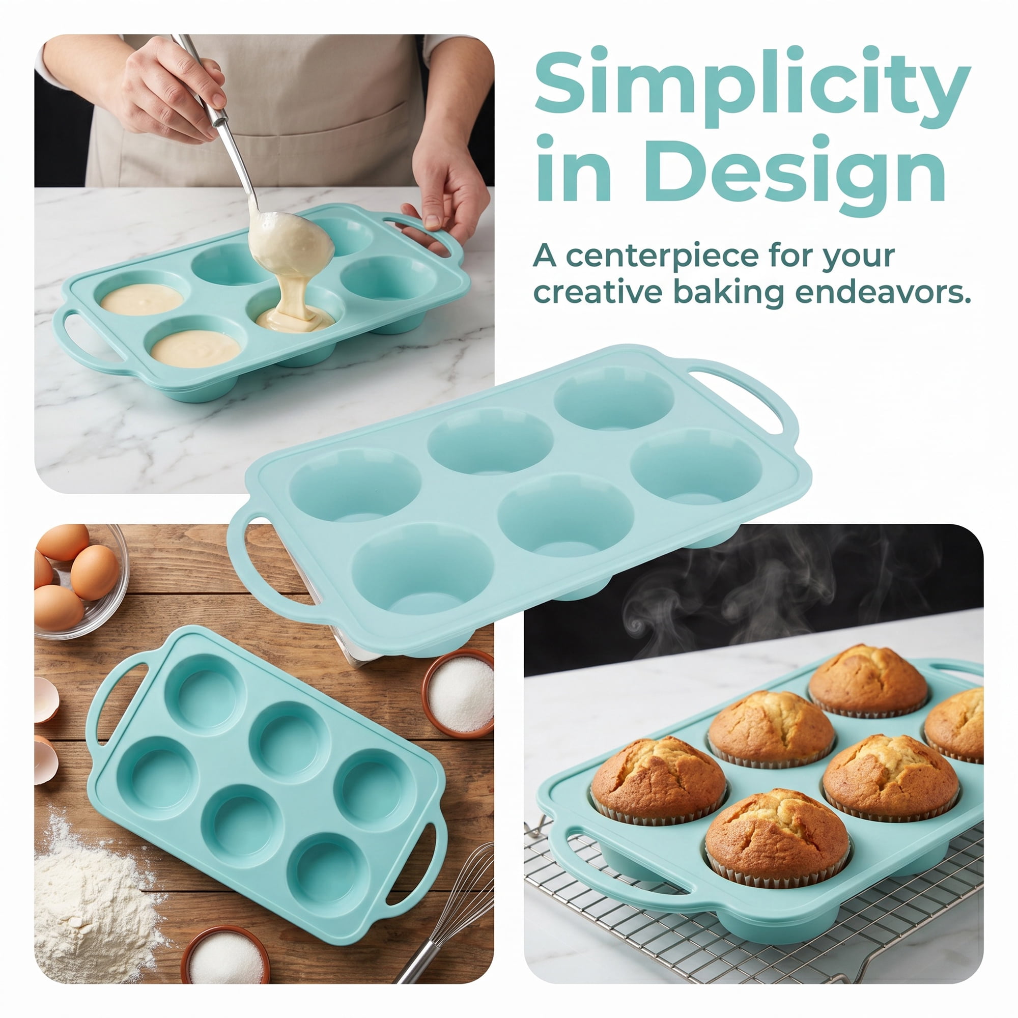 Unique Bargains Baking Pan 12-Cup Nonstick Silicone Tray with Dual Handles Green 12.8"x7.1"x1.5"