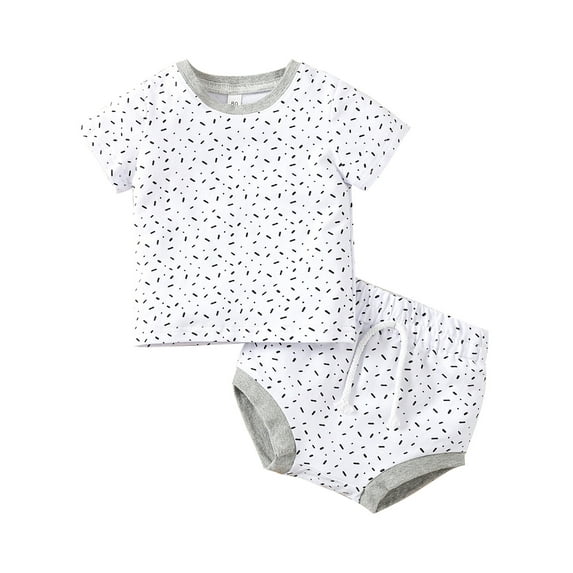 Seyurigaoka 2 Pcs Toddlers Boys/Girls Outfits, Patchwork Pattern Short Sleeve Round Neck T-Shirt + High Waist Drawstring Short Pants