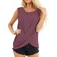 thumbnail image 2 of Blusa sin mangas con parte delantera torcida, cuello redondo, camisa informal con cuello redondo y parte delantera torcida para mujer, citas, rojo purpúreo XXL, 2 of 6