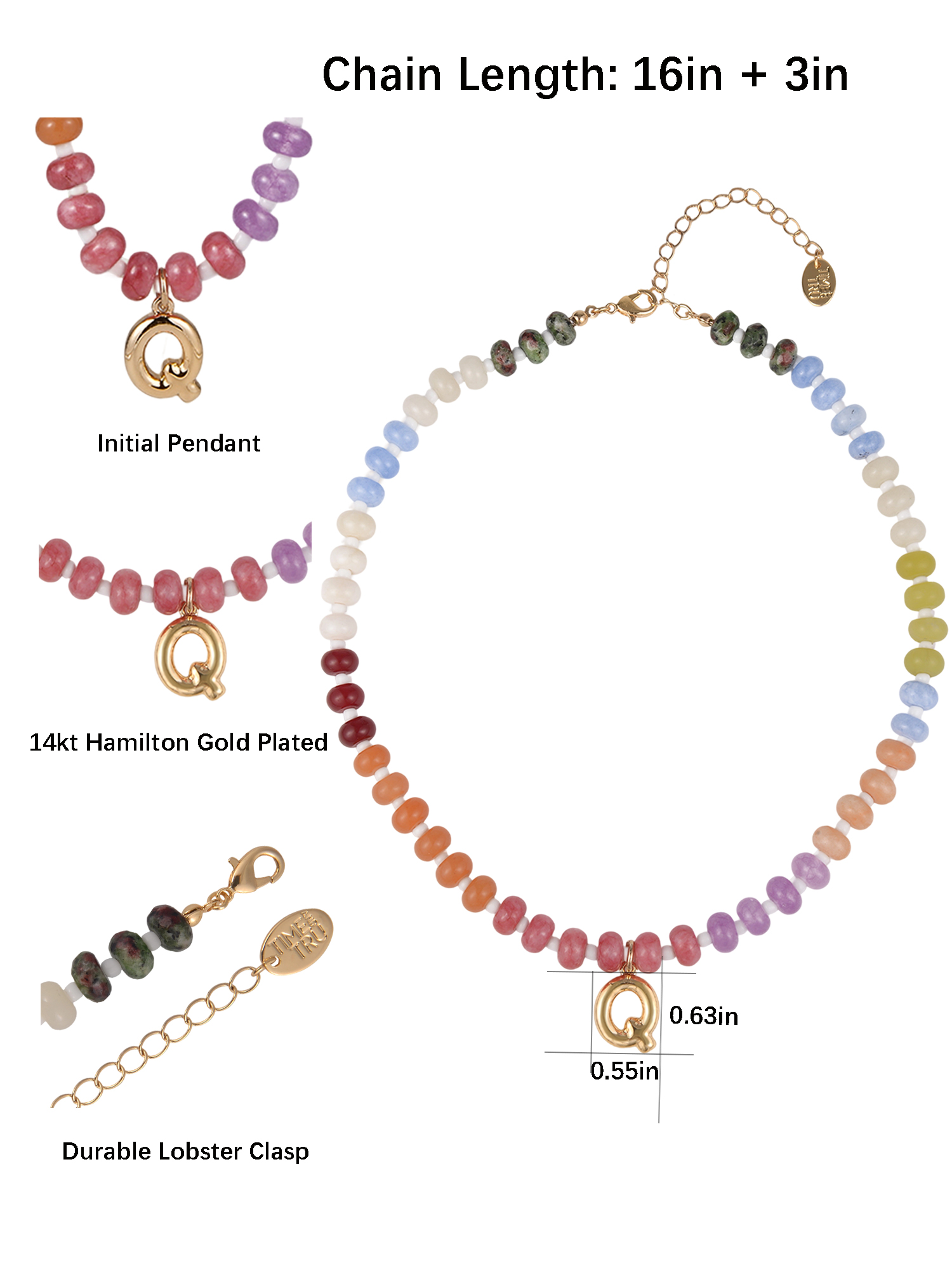 Time and Tru Goldtone Multicolored Bead Initial "Q" Necklace