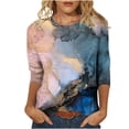 thumbnail image 1 of HKEJIAOI Chemises à Manches 3/4 pour Femmes Col Rond Imprimé Floral Tops d'Été 3XL, 1 of 5