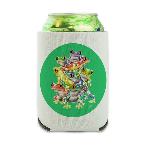 Tropical Rainforest Tree Frog Balancing Act Can Cooler - Drink Sleeve Hugger Collapsible Insulator - Beverage Insulated Holder