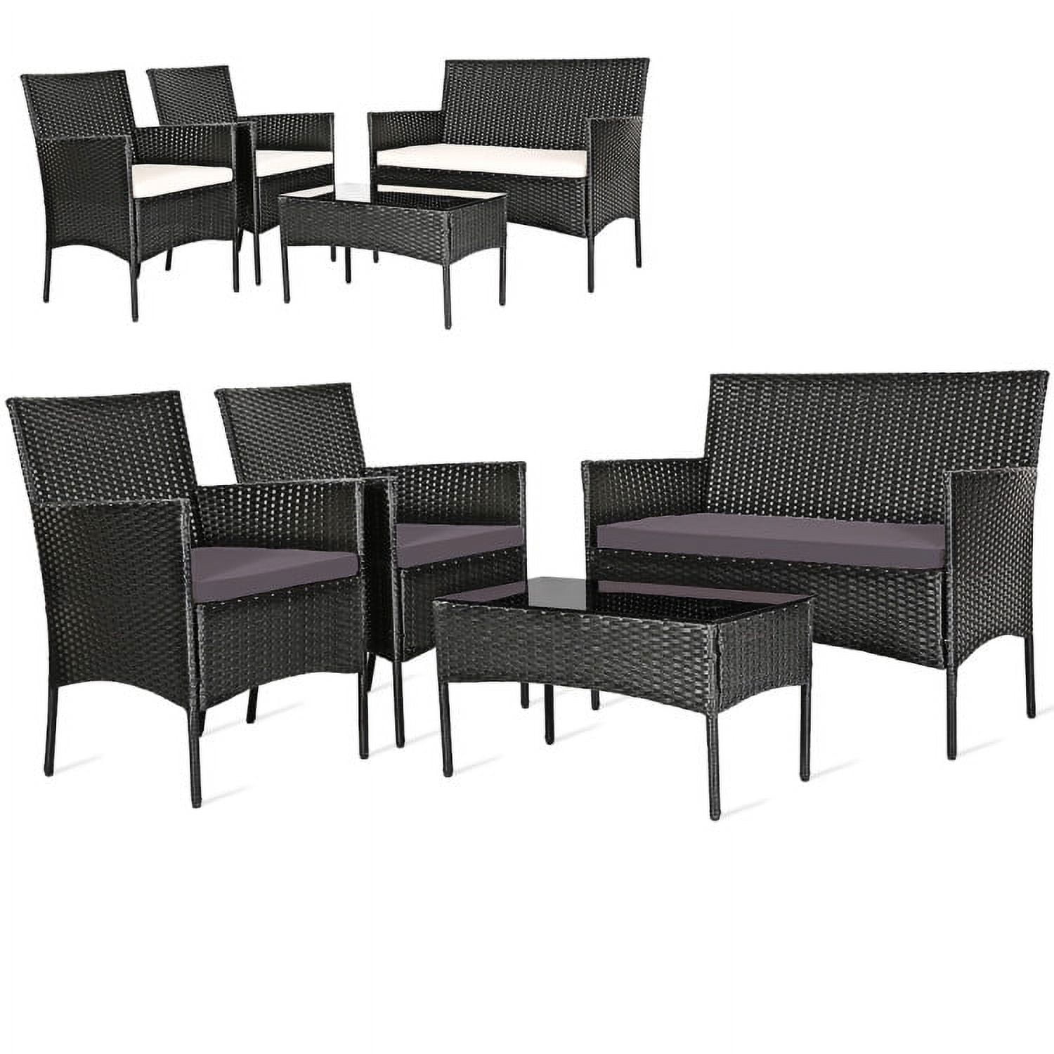 Aimee Lii 4 Pcs Patio Wicker Furniture Set, Cushioned Sofa Furniture with Tempered Glass Coffee Table, Small Patio Set, Gray Aimee Lii 4 Pcs Patio Wicker Furniture Set, Cushioned Sofa Furniture with Tempered Glass Coffee Table, Small Patio Set, Gray