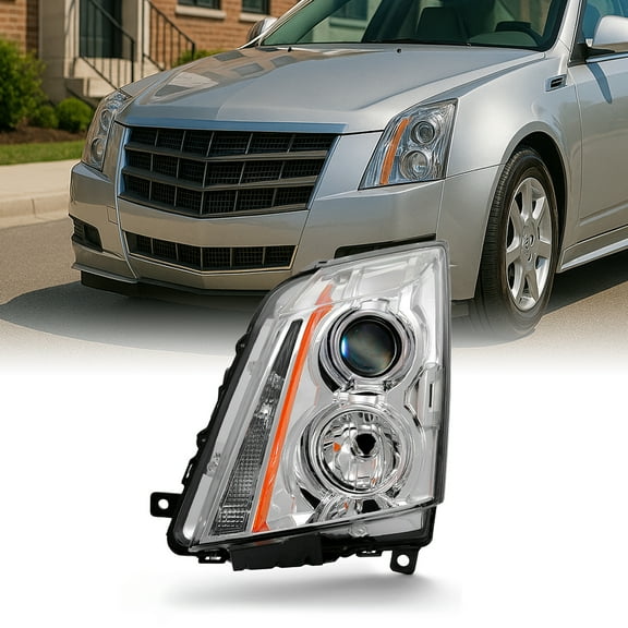 AKKON - For 2008-2014 Cadillac CTS Driver Side Projector Headlight Assembly Chrome Housing Clear Lens