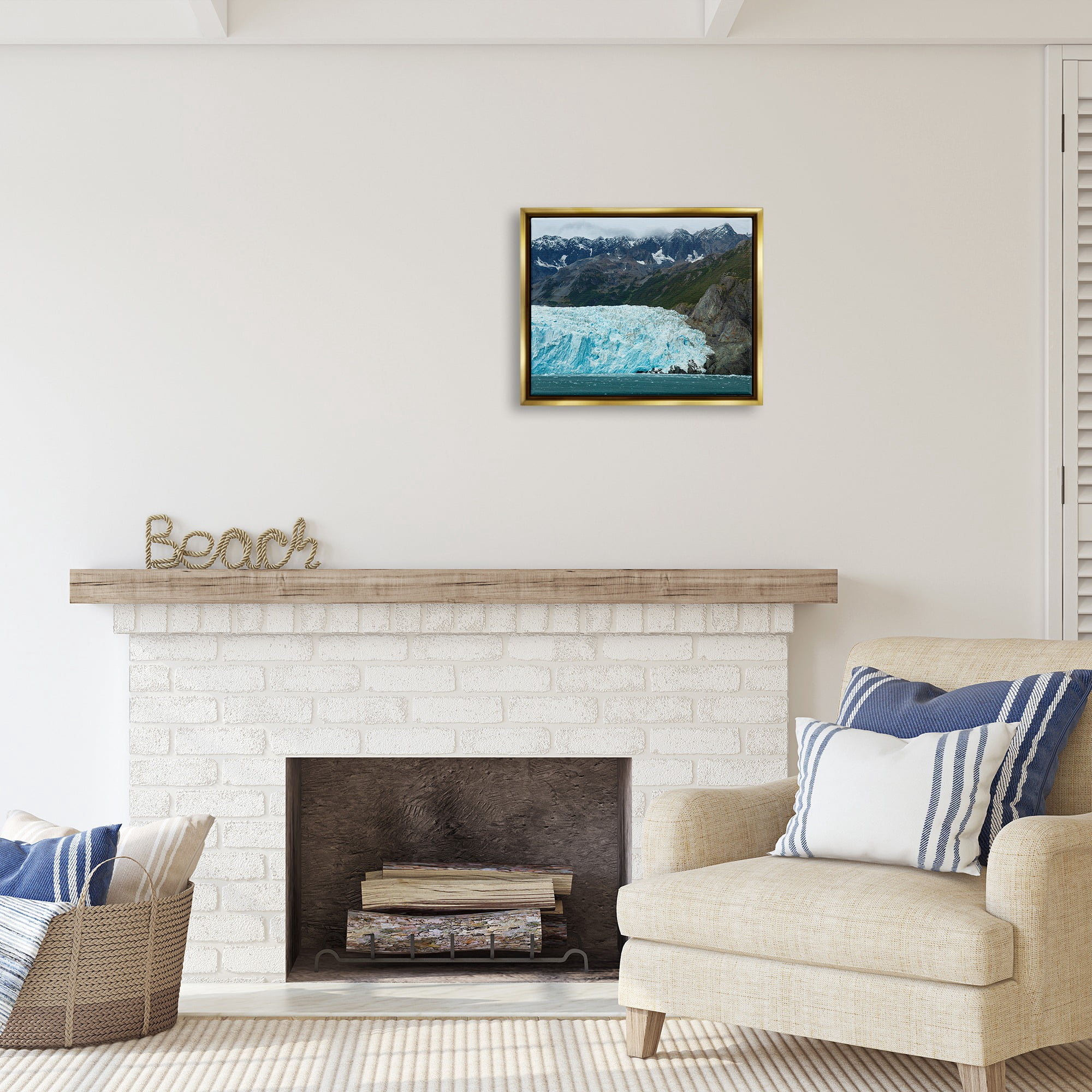 Stupell Industries Frozen Glacier Photography Nature Photography Gold Floater Framed Canvas Art Print Wall Art, 21 x 17
