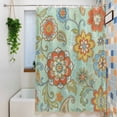 thumbnail image 3 of Teal Green Boho Floral Small Stall Shower Curtain, Waterproof Shower Curtains for Bathroom, Vintage Farmhouse Ethnic Flowers Washable Fabric Bath Curtain for Bathtub with Hooks 36x72 Inches, 3 of 9
