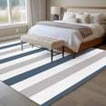 thumbnail image 5 of Blue Gray Striped Large Area Rugs for Bedroom Living Room, Soft Non Slip Carpet Bedside Rug, Farmhouse Stripe Art Rectangular Floor Cover Kitchen Accent Rug 5'x7' for Dining Room/Office, 5 of 9