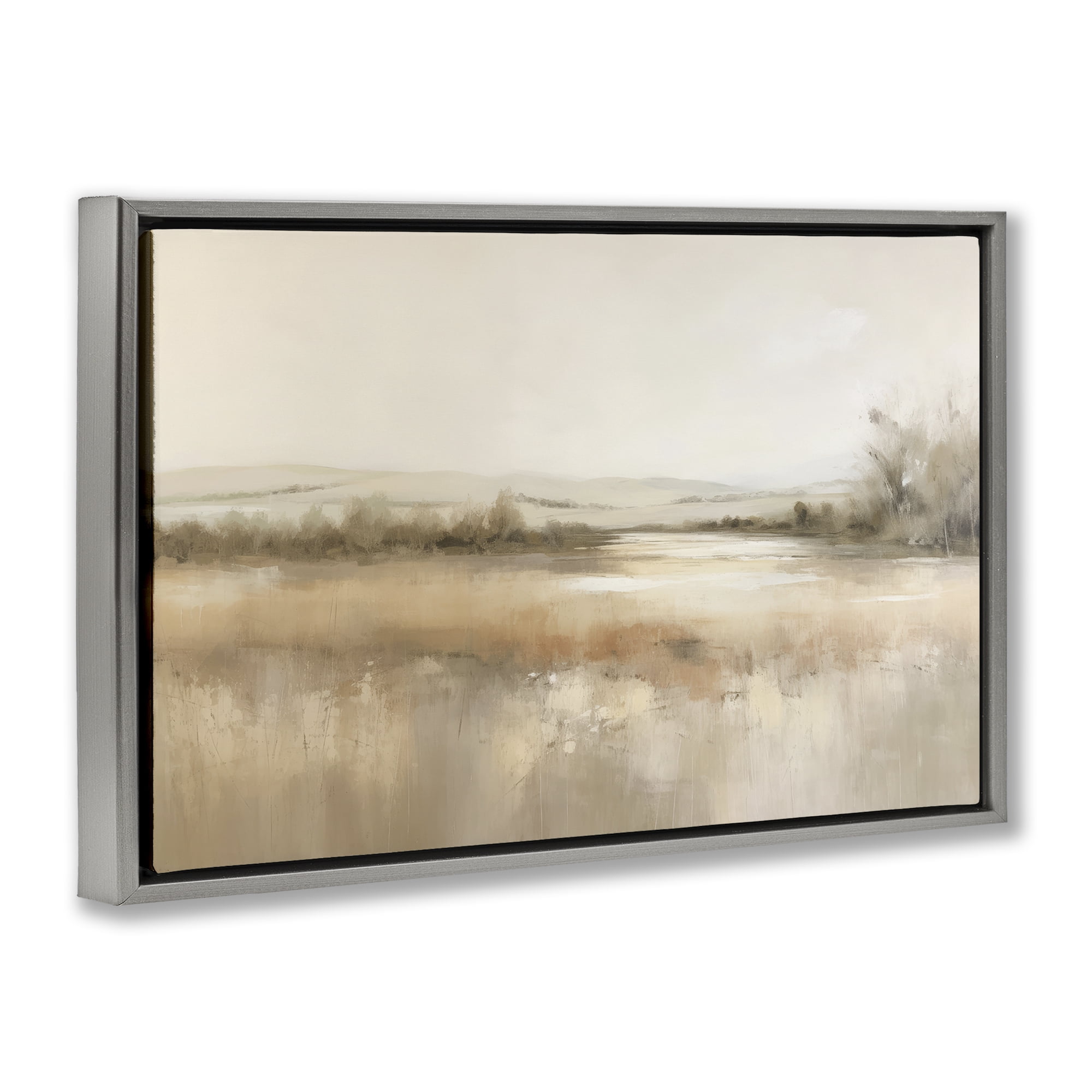 Stupell Industries Reflective Beige Countryside Landscape & Nature Painting Gray Floater Framed Canvas Art Print Wall Art, 31 x 21