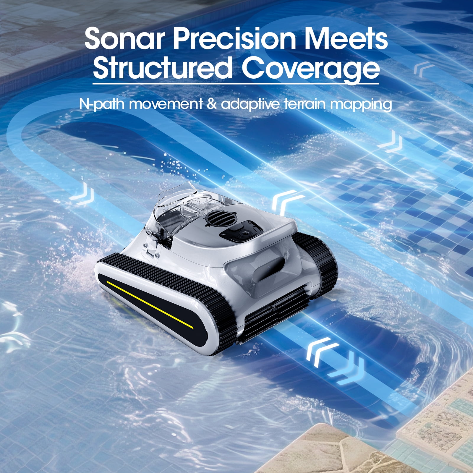 Seauto Cordless Robotic Pool Cleaner for In-Ground & Above-Ground Pools, 180W Dual-Drive, Wall & Waterline Cleaning, Sonar Navigation, 3 Cleaning Modes, Large Pool Coverage up to 2150 Sq. Ft.