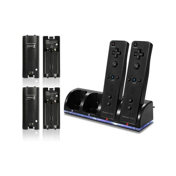 For Wii Remote Battery Charger, 4 in 1 Wii Remote Charging Dock Station with 4 PCS 2800mAH Rechargeable Batteries for Nintendo Wii/Wii U Controllers