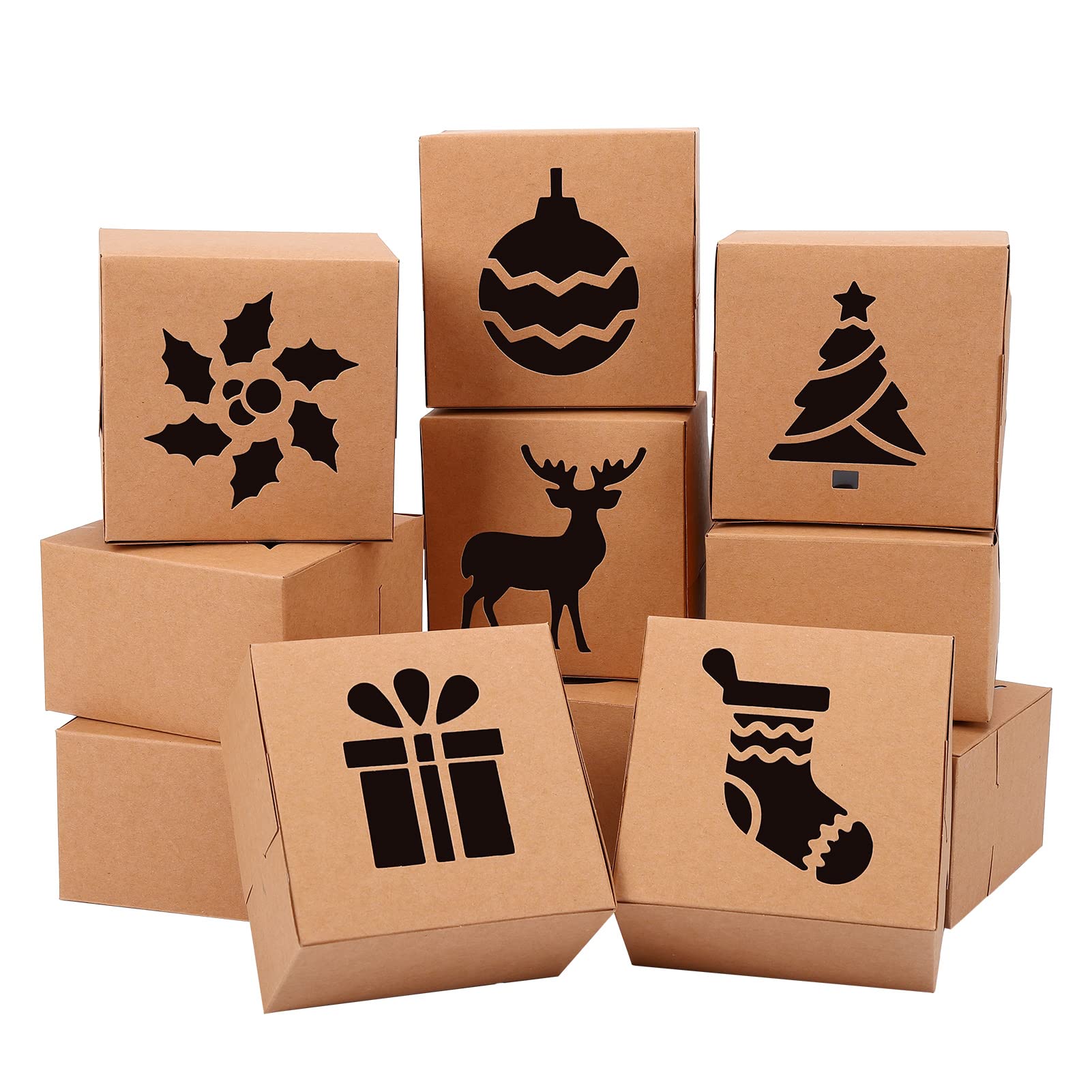Mulanimo 36Pcs Christmas Cookie Boxes, Brown Kraft Treat Boxes with