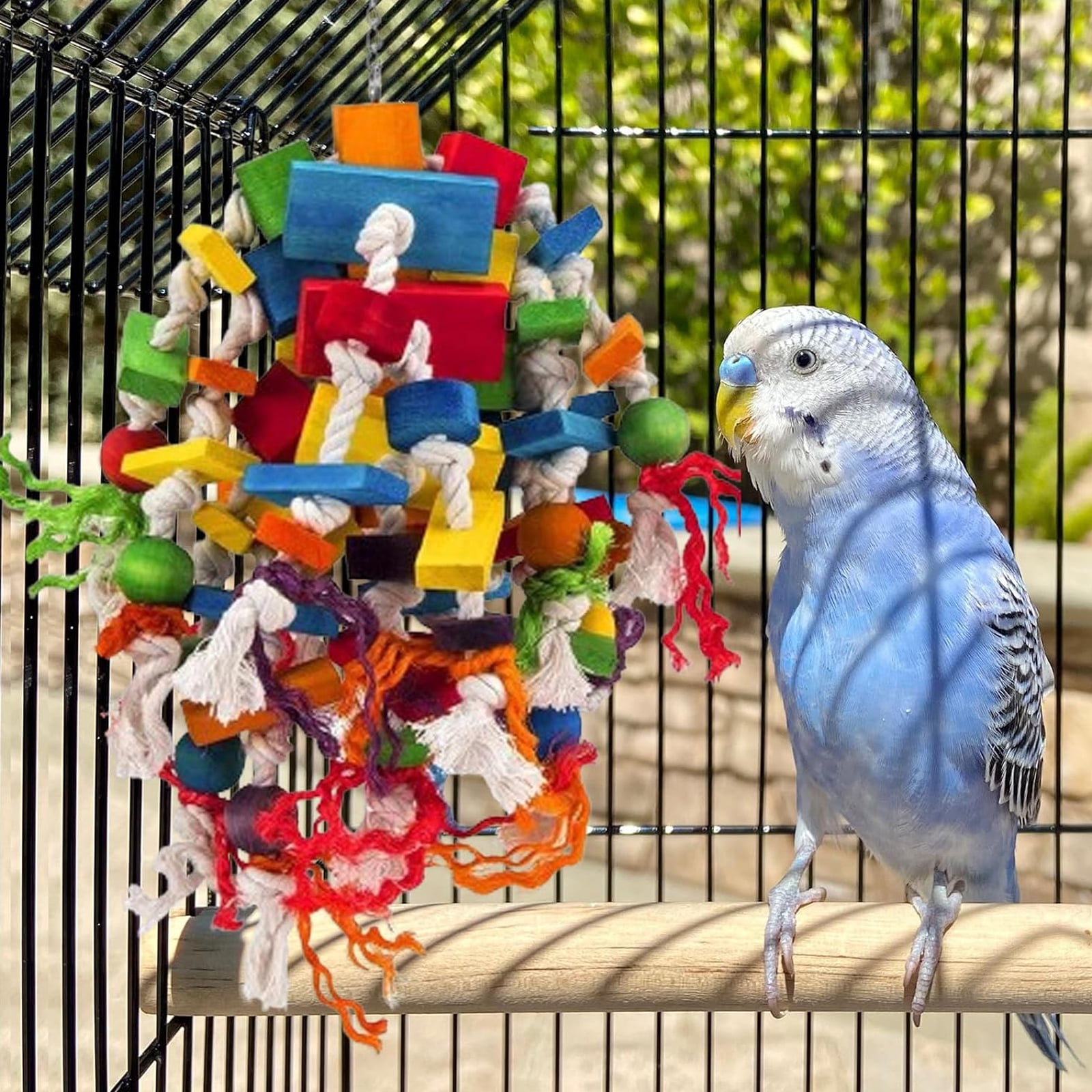 Decorative Bird Cage Extra Large Parrot Toy (19.7") - Colorful Wood Chewing Toy For Macaws, Cockatoos & Greys Large Parrot Wood